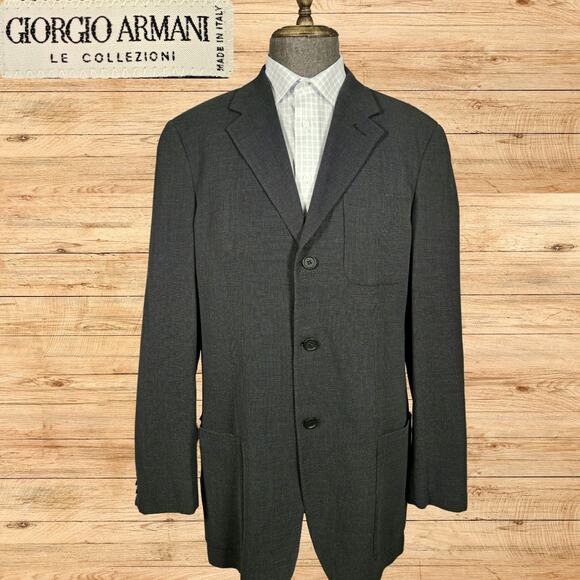 Giorgio Armani Wool Sports Coat Mens 42L Green Tint Textured Unstructured VTG - Picture 1 of 6